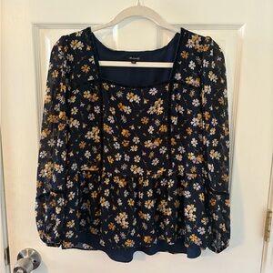 Madewell Blue Ruffled 3/4 Sleeve Blouse